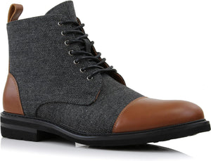 Men's Vegan Leather Grey/Black Lace Up Ankle Dress Boots