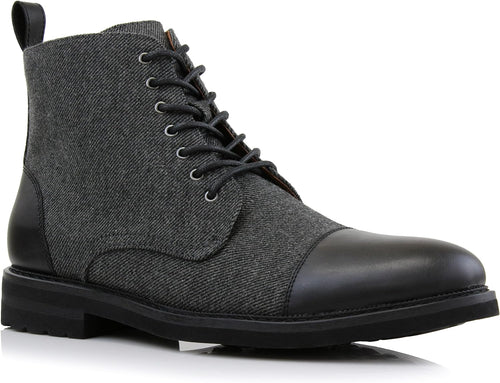 Men's Vegan Leather Grey/Black Lace Up Ankle Dress Boots