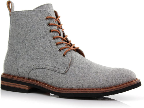 Men's Vegan Leather Grey Lace Up Ankle Dress Boots