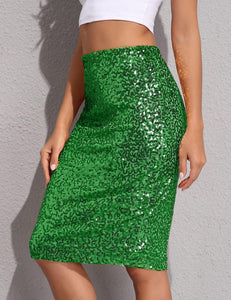 Designer Sequin Glitter Emerald Green High Waist Pencil Skirt