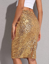 Load image into Gallery viewer, Designer Sequin Glitter Gold High Waist Pencil Skirt