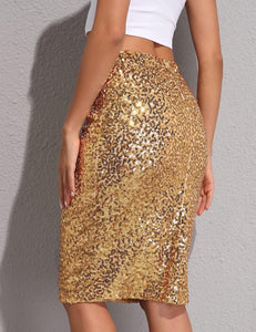 Designer Sequin Glitter Black Gold High Waist Pencil Skirt