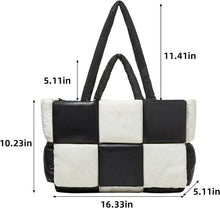 Load image into Gallery viewer, Black &amp; White Checkered Puffer Quilted Tote Style Top Handle Handbag