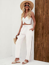 Load image into Gallery viewer, Khaki Comfy Lace Up High Waist Linen Pants