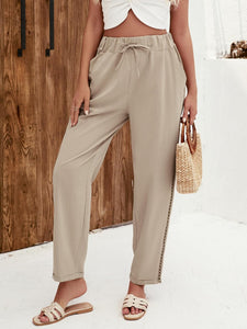 Black Comfy Lace Up High Waist Linen Pants