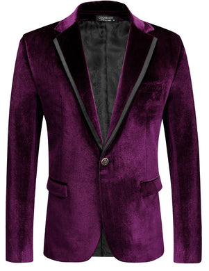 Purple Men's Designer Style Velvet Lapel Long Sleeve Blazer