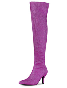 Purple Stylish Glitter Over The Knee Boots