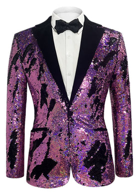 Purple Men's Sequin Glitter Long Sleeve Blazer Jacket