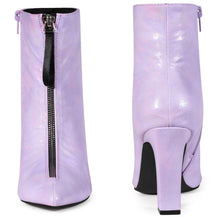 Load image into Gallery viewer, Purple Holographic Metallic Chunky Heel Boots