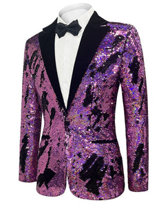 Purple Men's Sequin Glitter Long Sleeve Blazer Jacket