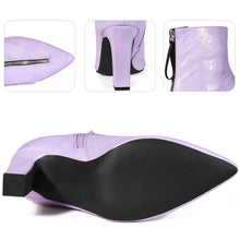 Load image into Gallery viewer, Purple Holographic Metallic Chunky Heel Boots