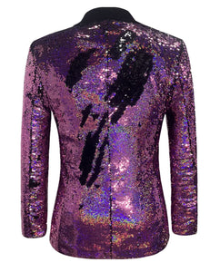 Purple Men's Sequin Formal Glitter Long Sleeve Blazer