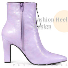 Load image into Gallery viewer, Purple Holographic Metallic Chunky Heel Boots