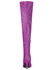 Purple Stylish Glitter Over The Knee Boots