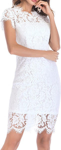 Scalloped White Embroidered Lace Short Sleeve Mini Dress