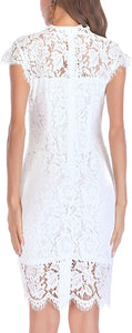 Scalloped White Embroidered Lace Short Sleeve Mini Dress