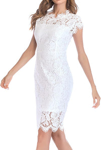 Scalloped White Embroidered Lace Short Sleeve Mini Dress