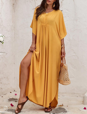 Canary Yellow Loose Fit Kaftan Cover Up Maxi Dress