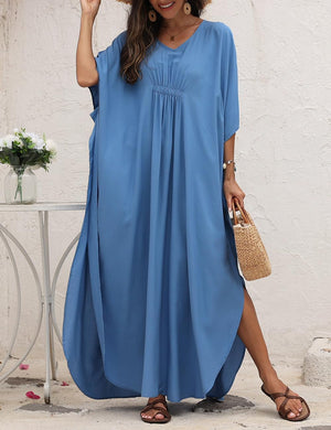 Light Blue Loose Fit Kaftan Cover Up Maxi Dress
