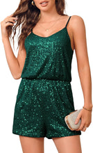 Load image into Gallery viewer, Glitter Silver Sparkle Sequin Sleeveless Shorts Romper