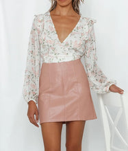 Load image into Gallery viewer, Ruffled Pink Floral Wrap Long Sleeve Top