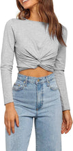 Load image into Gallery viewer, Long Sleeve Soft Grey Knotted Crop Top