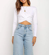 Load image into Gallery viewer, Long Sleeve Soft White Knotted Crop Top