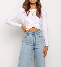 Load image into Gallery viewer, Long Sleeve Soft White Knotted Crop Top