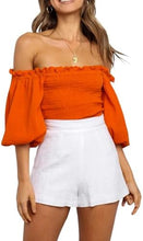 Load image into Gallery viewer, Pretty Ruffled White Off Shoulder Lantern Sleeve Crop Top