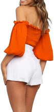 Load image into Gallery viewer, Pretty Ruffled White Off Shoulder Lantern Sleeve Crop Top