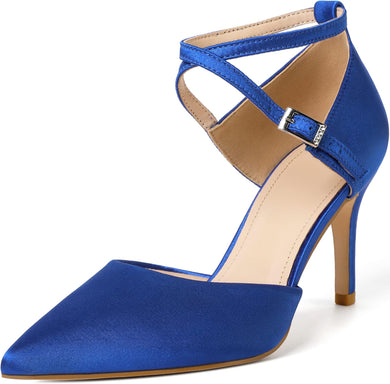 Chic Blue Ankle Strap Closed Toe 3 Inch Heels