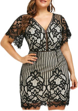 Load image into Gallery viewer, Plus Size Black Crochet Lace Embroidered Mini Dress