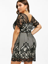 Load image into Gallery viewer, Plus Size Black Crochet Lace Embroidered Mini Dress