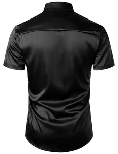 Men's Black Rainbow Metallic Sequin Shiny Short Sleeve Shirt