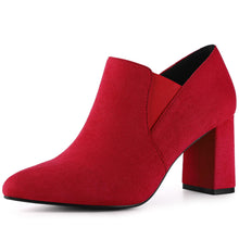 Load image into Gallery viewer, Red Pointy Suede Ankle Boots