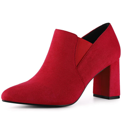 Red Pointy Suede Ankle Boots