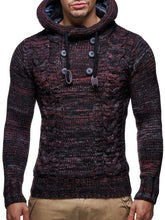 Load image into Gallery viewer, Red Men&#39;s Hooded Cable Knit Long Sleeve Sweater
