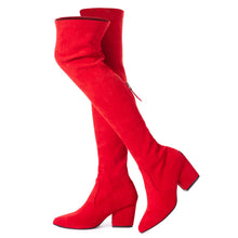 Load image into Gallery viewer, Red Thigh High Suede Over The Knee Stretch Boot