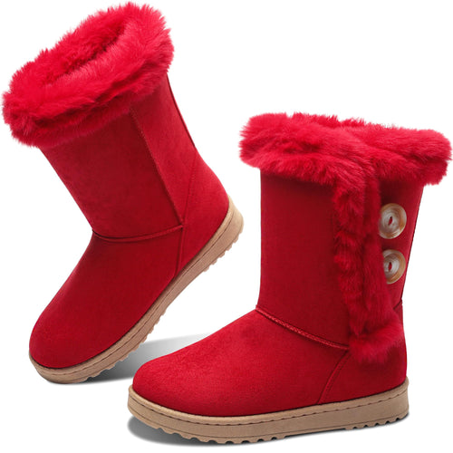 Red Fashionable Winter Fur Lined Snow Boots