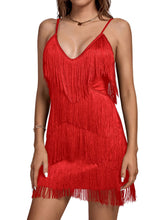 Load image into Gallery viewer, Red Luxury Fringe Sleeveless Cocktail Dress