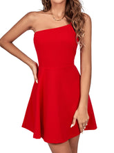 Load image into Gallery viewer, Red One Shoulder Skater Holiday Party Dress