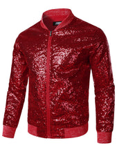 Load image into Gallery viewer, Red Men&#39;s Sequin Long Sleeve Bomber Jacket