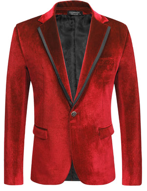 Red Men's Designer Style Velvet Lapel Long Sleeve Blazer