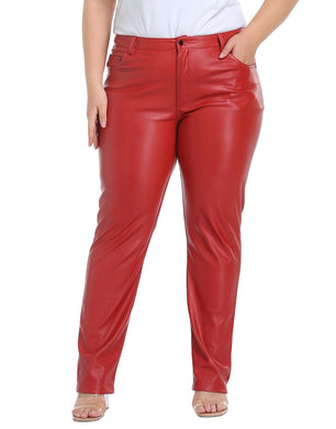 Red Plus Size Faux Leather Pants
