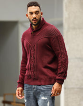 Load image into Gallery viewer, Red Men&#39;s Shawl Collar Cable Knit Sweater