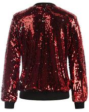 Load image into Gallery viewer, Red Sequin Embellished Bomber Long Sleeve Jacket