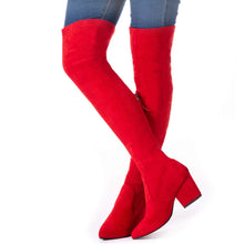 Load image into Gallery viewer, Red Thigh High Suede Over The Knee Stretch Boot