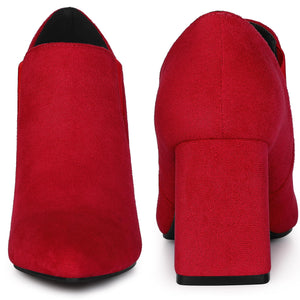 Red Pointy Suede Ankle Boots