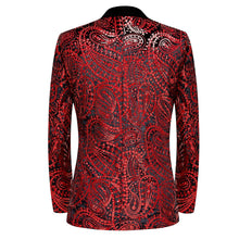 Load image into Gallery viewer, Red Men&#39;s Floral Sequin Formal Long Sleeve Blazer
