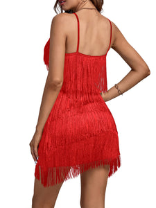 Red Luxury Fringe Sleeveless Cocktail Dress